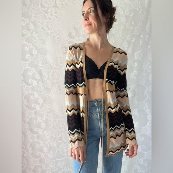 Y2K Sydney Easton Chevron Striped Tie-Front Cardigan Sweater with Lettuce Hem - Picture 11 of 11